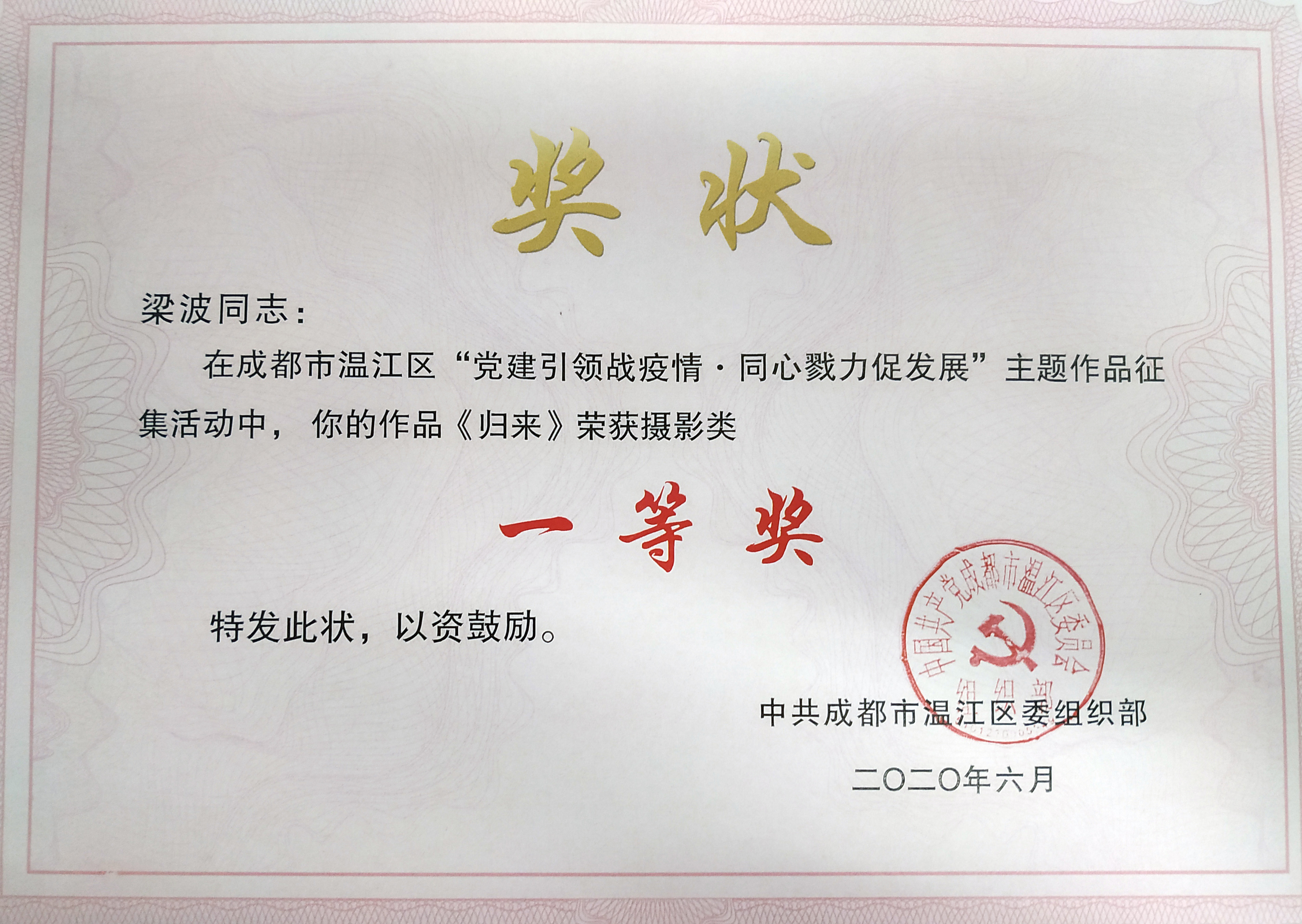 20年“黨建引領(lǐng)戰(zhàn)疫情，同心戮力促發(fā)展主題作品征集活動”一等獎“.jpg